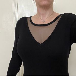 Venus Black V-neck Sweater with a mesh inset size Medium, new without tags
